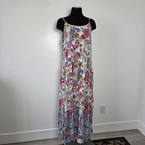 Kensie Floral Maxi Tank Dress Tiered  Viscose Cottagecore Fairy Gypsy Hippie XL - Picture 3 of 14